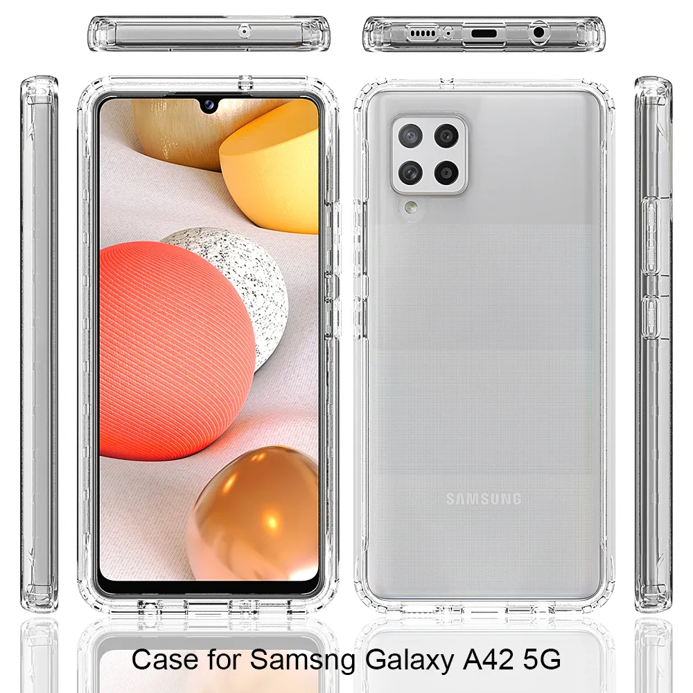 2 i 1 robust rustning stötsäker fodral för Samsung Galaxy A42 5G Anti-Slip Soft TPU Bumper Hard PC Transparent akrylbackskydd