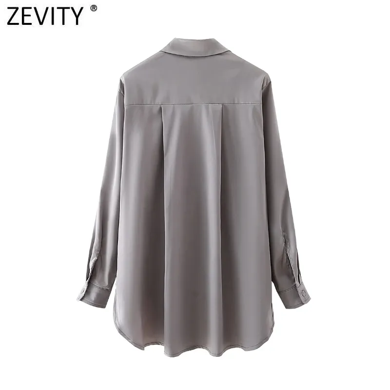 Kobiety Moda Solid Color Breasted Satin Smock Bluzka Office Lady Długie Rękaw Slim Koszula Chic Blusas Topy LS7638 210420