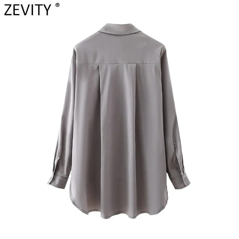 Mulheres moda cor sólida breasted cetim smock blusa escritório senhora manga longa camisa slim chic blusas tops ls7638 210420
