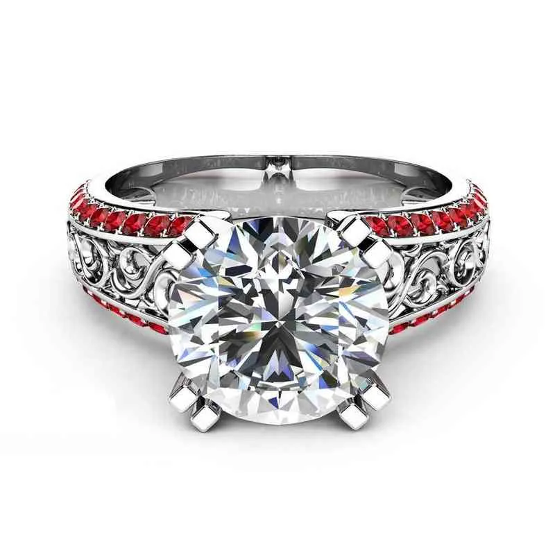 Blue Sapphire Flower Ring 14k Gold Color Diamond Bizuteria Peridot Anillos de Gemstone Ruby 1Carat Dainty Cirle Ringen voor Dames 211217