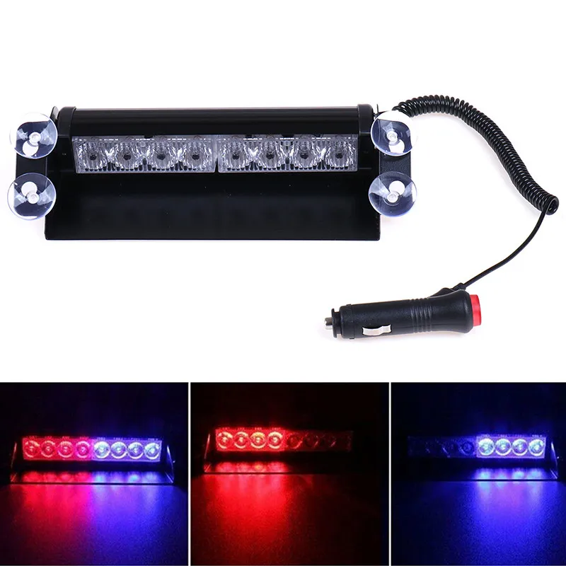 Clignotant d'urgence pour voiture et camion, 8 LED, pare-soleil, feux d'avertissement stroboscopiques, Flash de Police, 3 Modes de clignotement, 12V D2 0304V