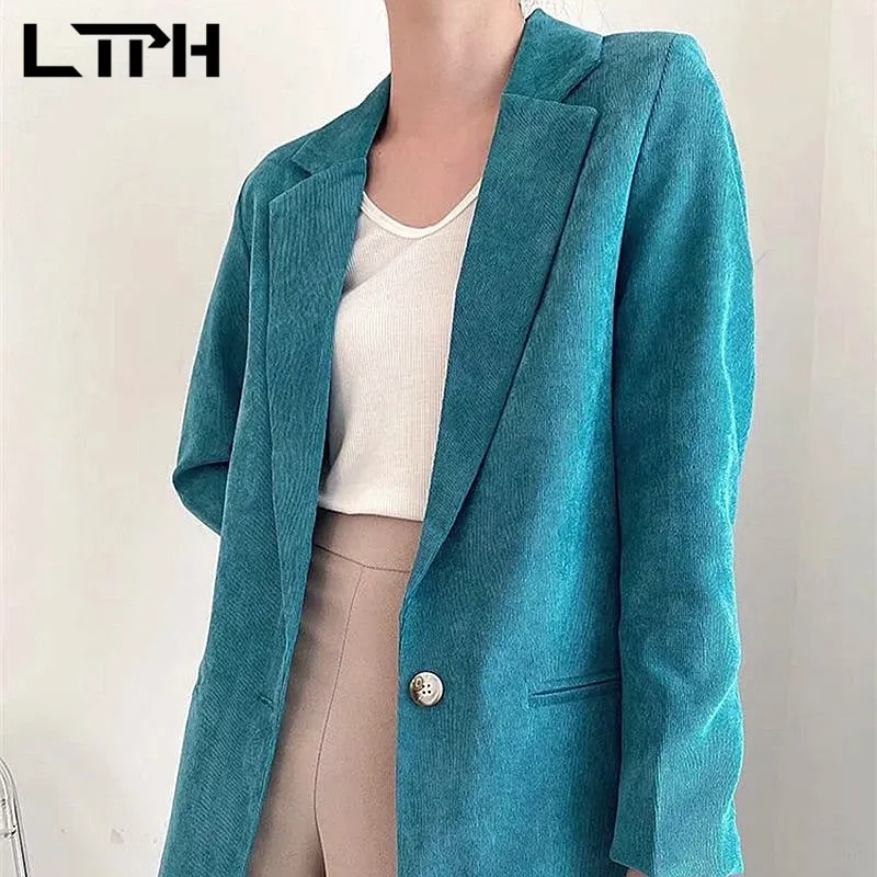 Blazer Vintage littéraire en velours côtelé pour femmes, Slim, bouton unique, manteau solide, Business décontracté, vestes à manches longues, automne 210427