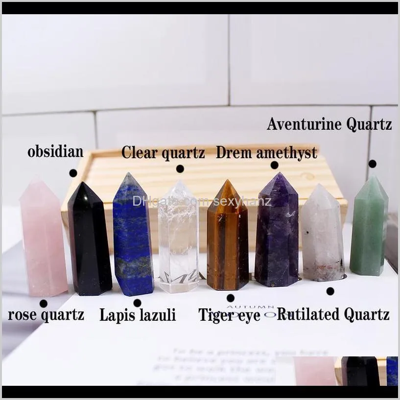 1set wooden box gift box high quality decorative natural hand carved crystal points quartz wand pillar for sale heal qylevw