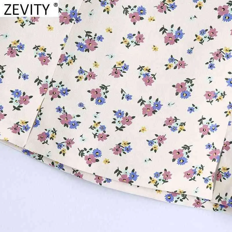 Zevity New Women Vintage Floral Print Gonna di lino casual Faldas Mujer Cerniera laterale femminile Split Slimming Summer Vestidos QUN750 210412