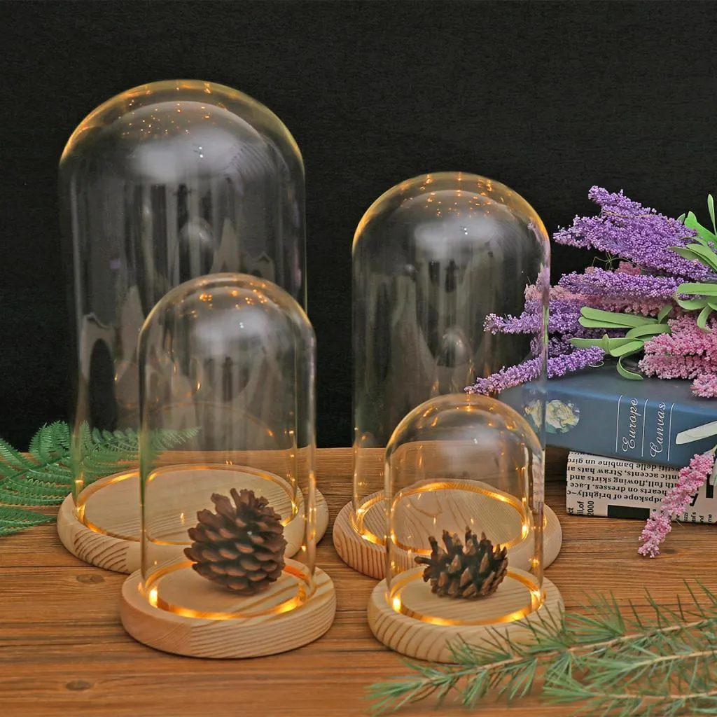Wyświetlacz z przezroczystego szklanego wyświetlacza z drewnianą bazą Microandscape Miniaturowy Dollhouse DIY Uchwyt wazonowy uchwyt wazonu 2104092493