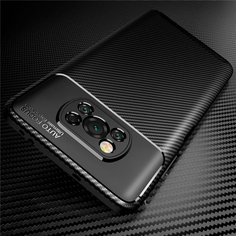 Fodral för Xiaomi Poco X3 NFC ShockoProof Case Carbon Fiber Luxury TPU Silikon Shock Absorber för POCO M3 F2 PRO F3 Bakre skyddskåpa