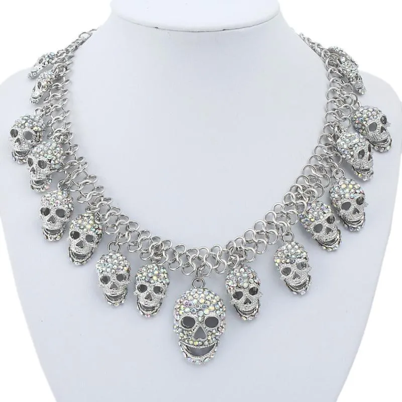 Tuliper Halloween Skull Necklace for Women Crystal Rhinestone Choker Party Jewelry Accessories Gifts Iced Out Chain Chokers262d