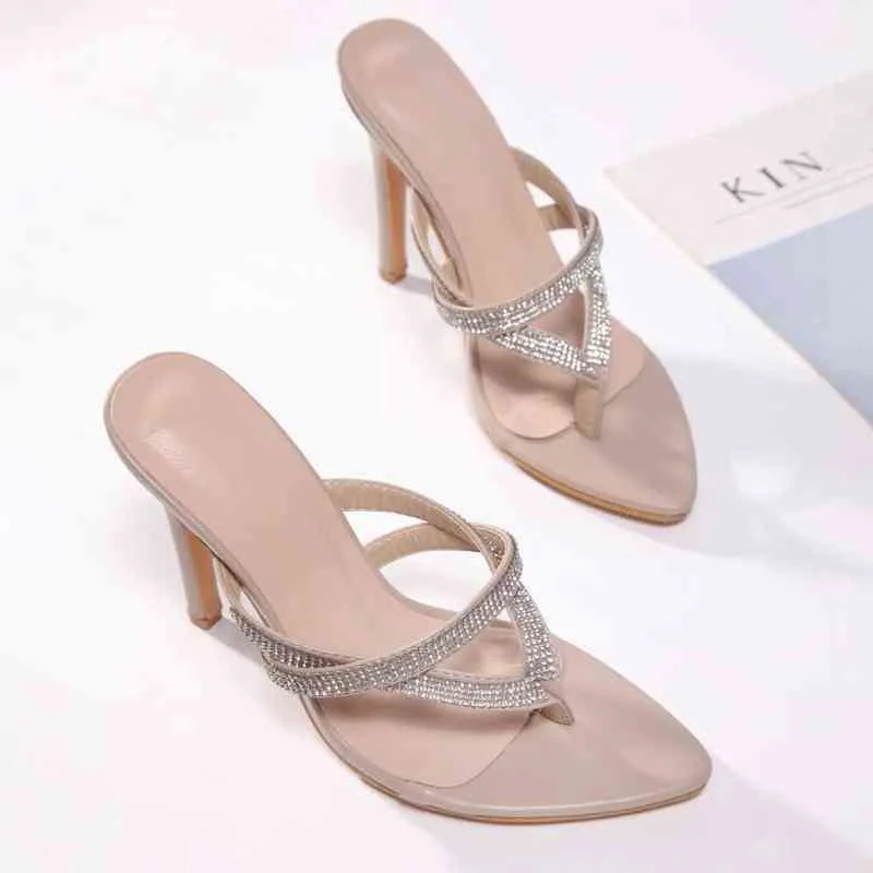 sandali estivi da donna romani con diamanti tempestati di pantofole con cintura su un lato sandali alla moda con tacco alto