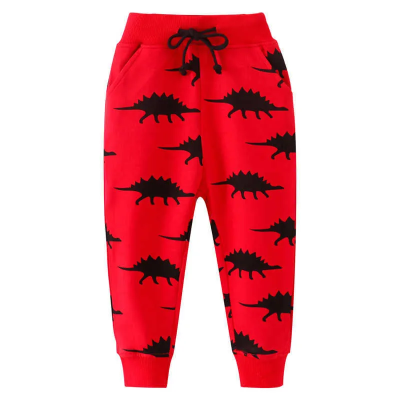 Hoppmätare Dinosaurs Sweatpants för pojkar Tjejer Bomull Byxor Drawstring Kids Kläder Höst Vinter Barnbyxor 210529