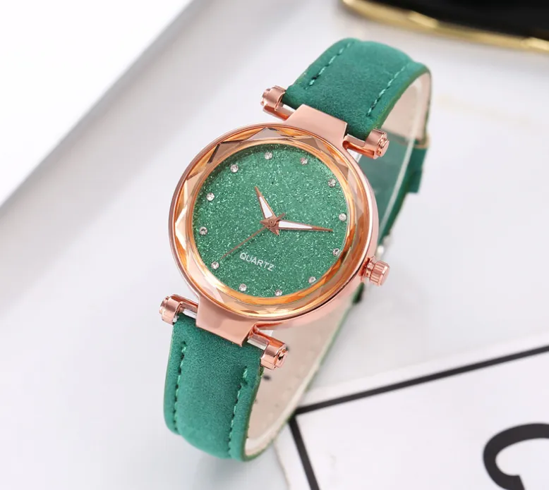 Charmiga stjärnhimmelklocka Sanded Leather Strap Silver Diamond Dial Quartz Elegant Temperament Womens Watches Ladies Wristwatches M3427