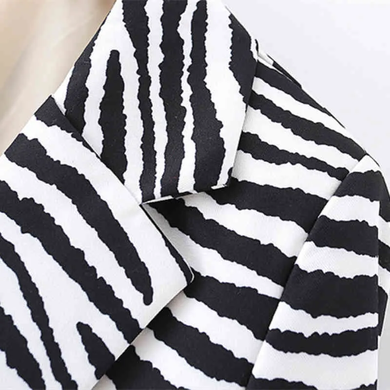 Vinatge Kvinna Lösa Zebra Stripes Blazer Coats Spring Casual Ladies Basic Outwear Kvinna Eleganta Streetwear Jackor 210515