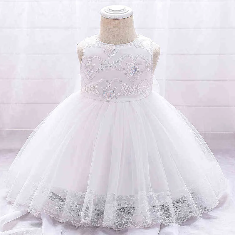 2021 Dziecko Dziecko Różowa Sukienka Pierwsza Urodzinowa Dress Dla Baby Girl Ubrania Powrót Big Bow Princess Chrzest Dresses Party Dress Flower G1129