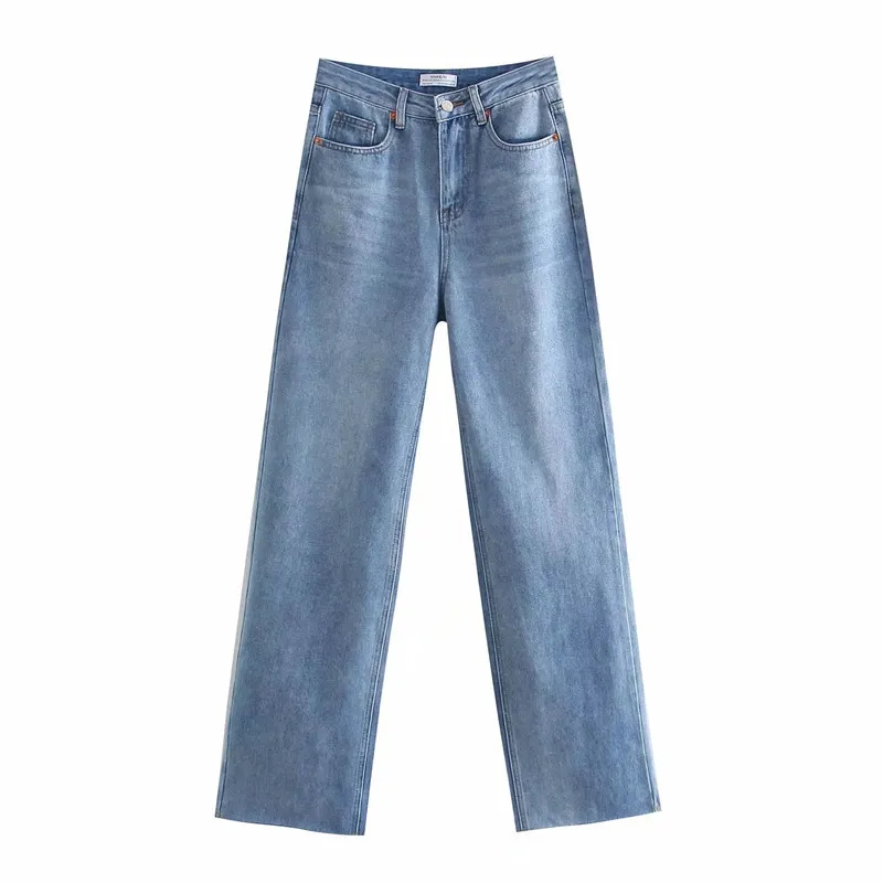 Jean Donna Jeans neri a vita alta a gamba larga Pantaloni vintage in denim effetto sbiadito moda femminile blu 210519