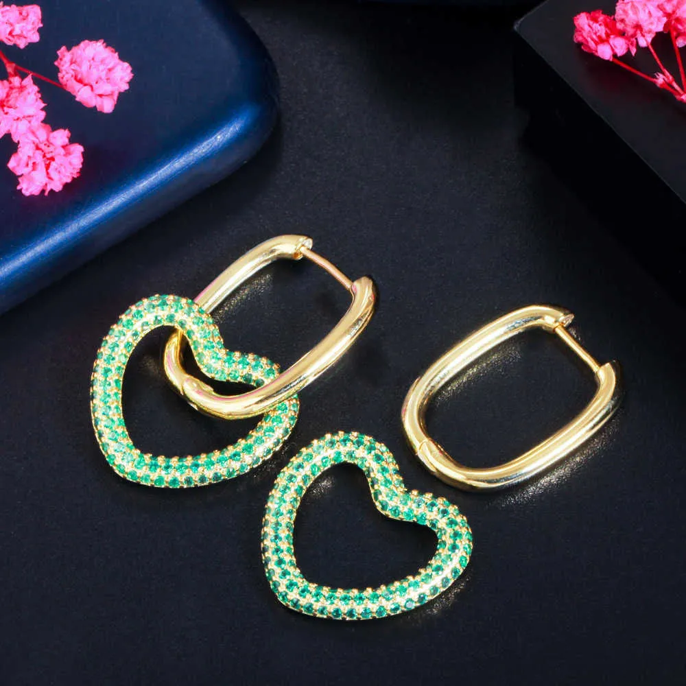 CZ zircone jaune or couleur amour coeur forme boucles d'oreilles à la mode femmes esthétique Boho bijoux Accessoires CZ838 210714