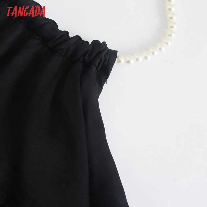 Tangada Femmes Sexy Perle Halter Camis Crop Top Sans Manches Dos Nu Blouses Courtes Chemises Femme Casual Solid Tops 5Z170 210609