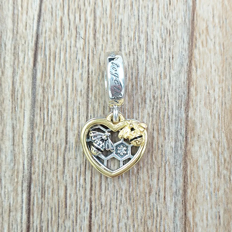 925 Sterling Silver boho esthétique bijoux fabrication kit pandora Hearts Bees DIY charms bracelet en or pour femmes hommes chaînes collier de perles ensemble pendentif 768838C01