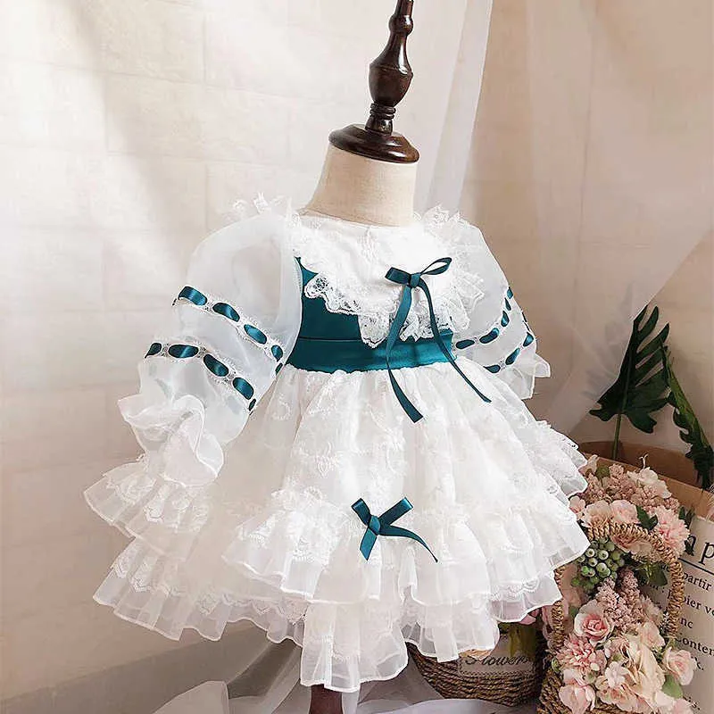 Små tjejer spanska klänningar baby födelsedag lotia vit klänning spädbarn baptism boll klänningar mina döttrar boutique kläder 210615