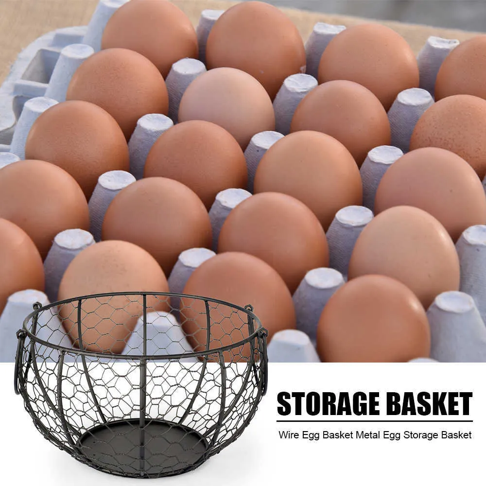 Wire Egg Basket Metal Storage with Handles Chicken s Holder Organizer Fruit Food for Kitchen Farmhouse 210609