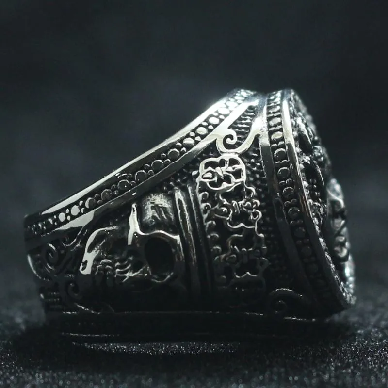 Anéis de cluster unissex 316l aço inoxidável de aço fresco de pedra limpa King Skull Medusa est ring253u