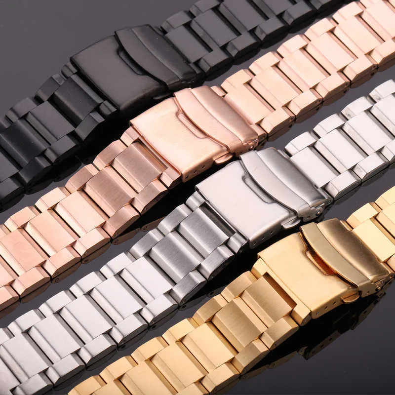 Zegarek Ze Stali Nierdzewnej Pasek Kobiety Mężczyźni Metal Watchband Link Bransoletka 18mm 20mm 22mm 24mm Akcesoria Srebrna Rose Gold Black H0915