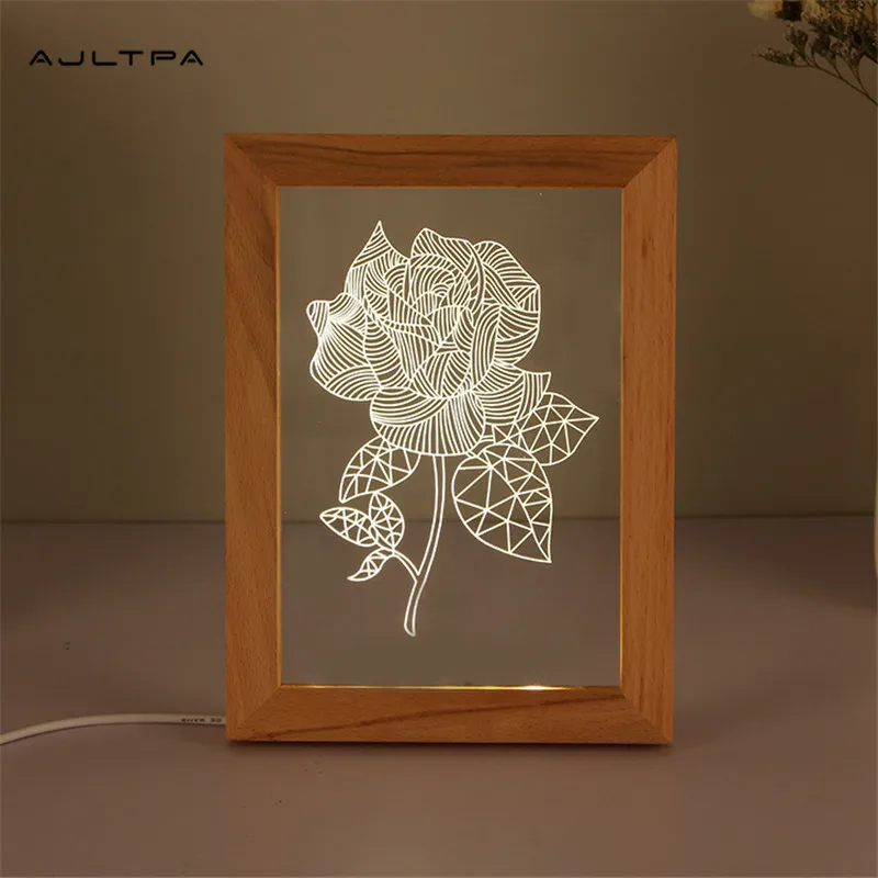 Favor Favor LED photo de madeira moldura lâmpada 3d acrílico usb mesa noite luz natal festa de casamento quarto decoração presente