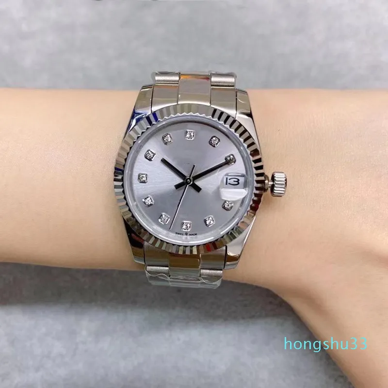 2021 relógio feminino de alta qualidade, vidro de safira, mostrador de alvenaria, aço inoxidável, data automática, fecho dobrável, 6 modelos3486