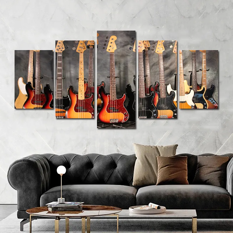5 панелей Современный домашний Docor Guitars Скрипка Posters и Prints Hanvas Живопись Настенные картинки для гостиной Оформление стены