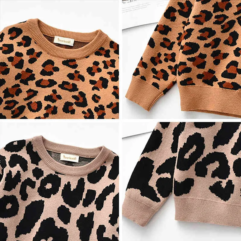 Bébé filles chandails mode enfants imprimé léopard garçon vêtements tout-petits Costumes 2-7T vêtements d'extérieur 210429