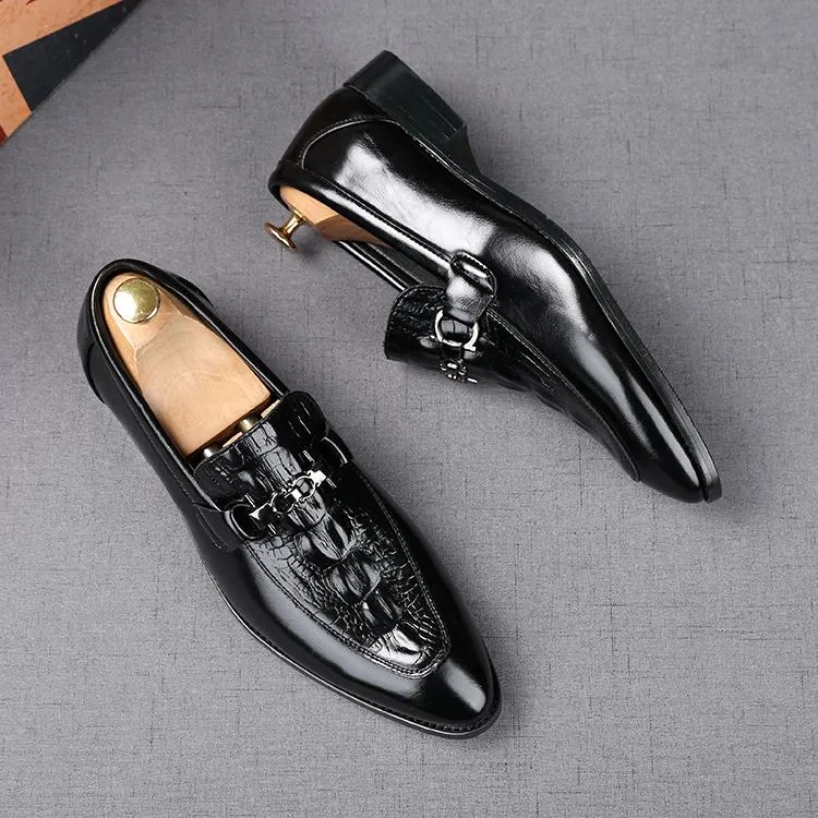 Élégant italien de luxe robe de soirée de mariage hommes chaussures mode bout pointu noir blanc Slip-On marche mocassins taille
