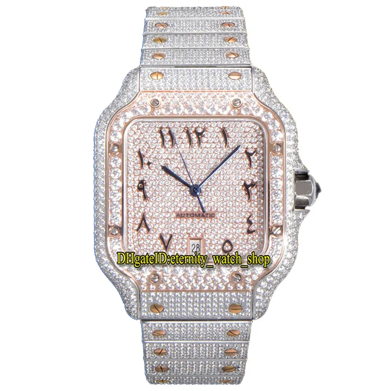 2022 TWF 20006 Paved Diamonds ETA A2824 Автоматические мужские часы с полностью ледяным бриллиантом, двухцветный золотой арабский циферблат, сталь быстрого переключения B224r