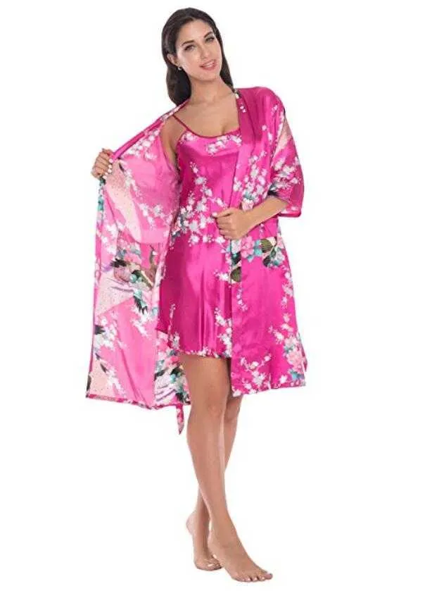 Mode Frauen Sommer Mini Kimono Robe Lady Rayon Bath Kleid Yukata Nachthemd Schlafwege Schlafhirts Pijama Mujer Größe M-XL 210831