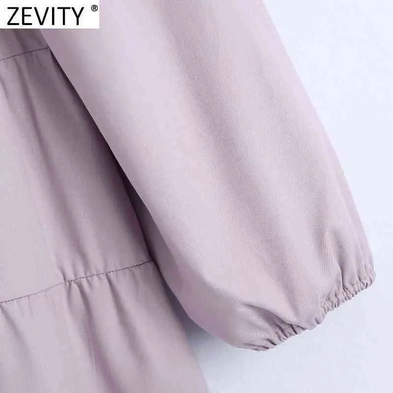 Zevity New Women French Style Solor Elastic Pleat Straight Mini Dress Ladies Puff Sleeve Vestido Chic Casual Dresses DS8325 210419