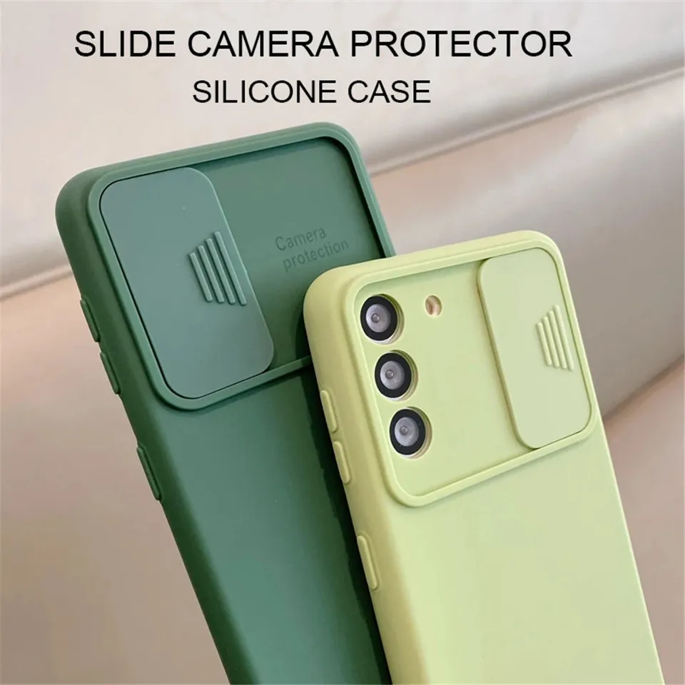 Slide Cses – protecteur d'objectif d'appareil photo, étui de téléphone en Silicone liquide pour Samsung Galaxy S21 S20 Fe Plus Note 20 Ultra 5g S 21, couverture arrière souple