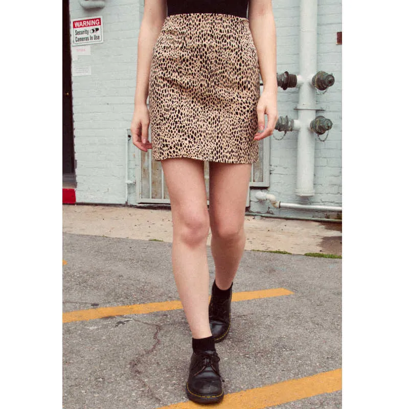 Multicolor Leopard Print Bodycon Mini Skirt Casual Mid Midist Zipper Night Out Höst Elegant Workwear 210529