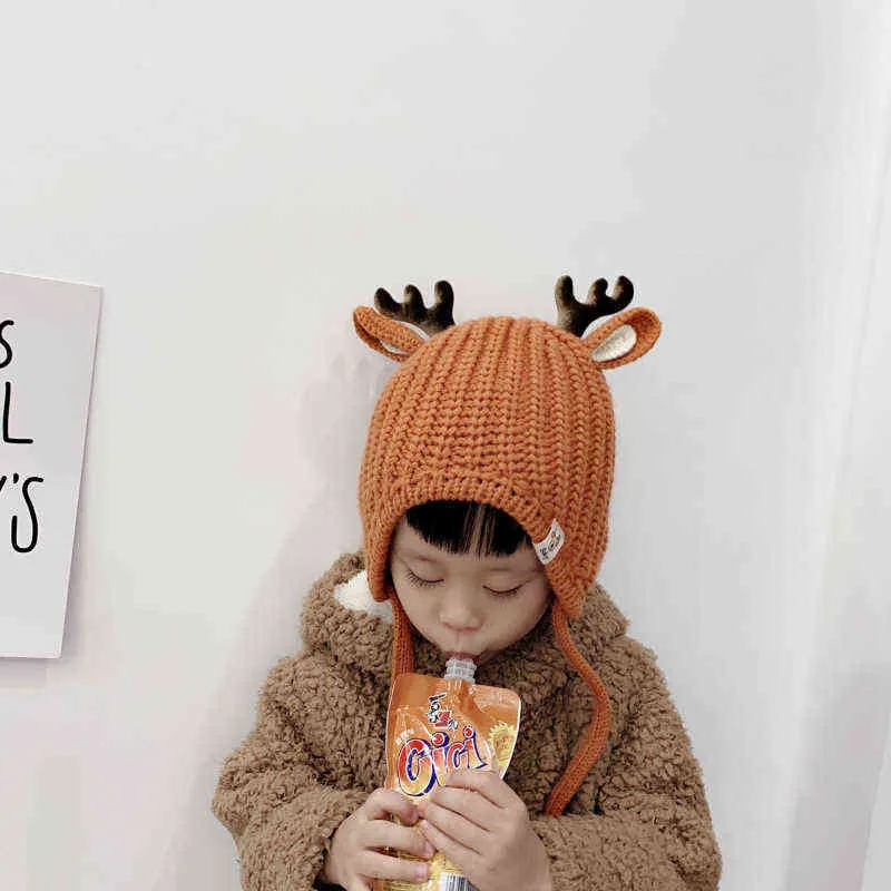 Doitbest da 2 a 6 anni Neonata Berretti Cartone animato Piccole corna Inverno Bambino cappello lavorato a maglia bambini Ragazze Tappi paraorecchie Y21111