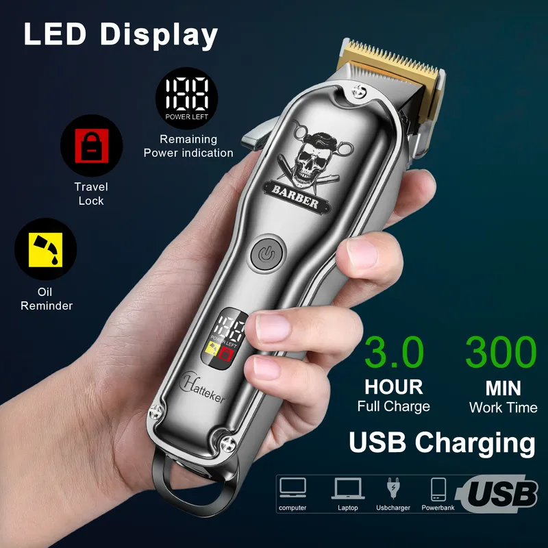 Hatteker Hair Clipper Мужская Борода Триммер ProferenceCordless RegargableHair Kit Barber Shop Сильная мощность 220216