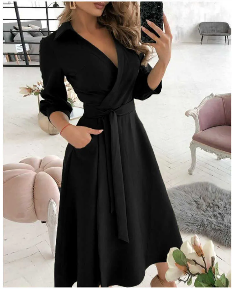 Spring and Summer Fashion Plus Size Ruched Sukienka Długi Sleeved V-Neck Drukuj Torba Damska Damska Sukienka Odzieżowa dla kobiet 210630