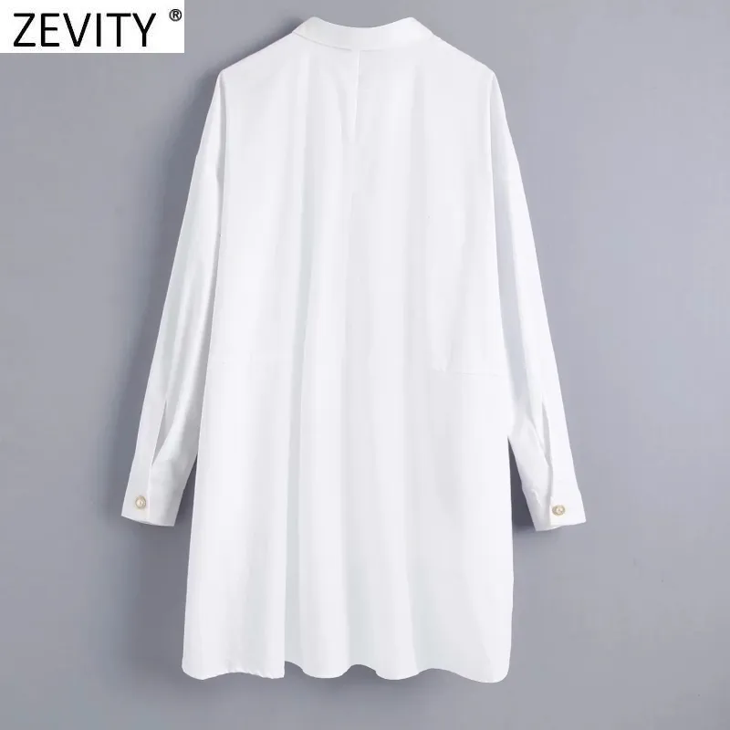 Women Fashion Diamond Buttons Decoration White Poplin Smock Blouse Office Ladies Loose Shirts Chic Blusas Tops LS7408 210420