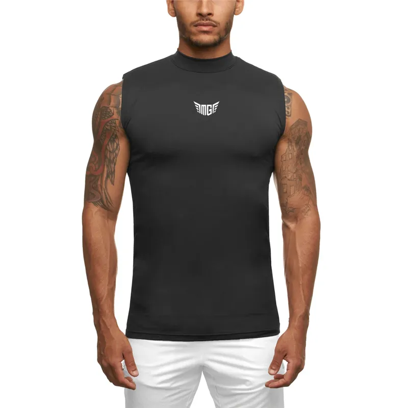 Compression séchage rapide sans manches chemise hommes Gym Fitness débardeur mâle course Sport musculation maigre gilet entraînement vêtements 210421