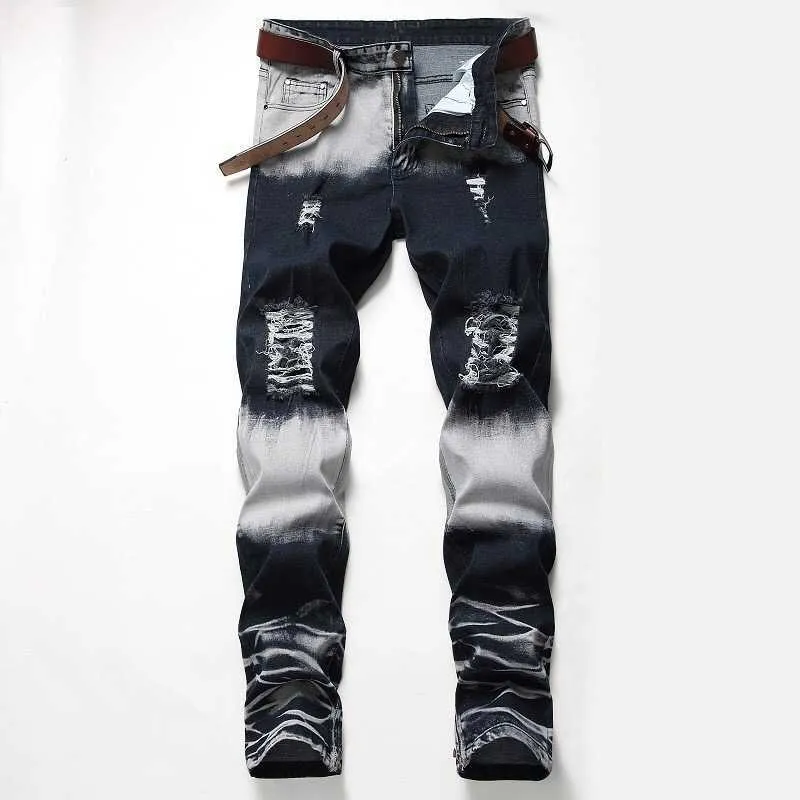 2020 Hombre Nedensel Artı Boyutu 42 Pantalon Jeans Sokak Moda Boya Sıska Yırtık Kot Homme X0621