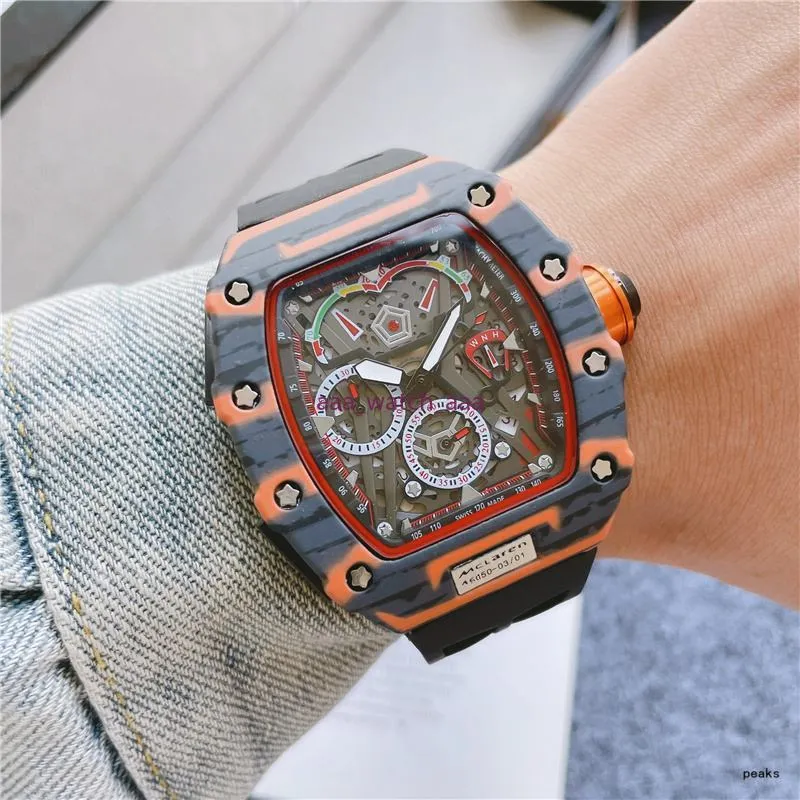 Top Digite Version Skeleton Dial All Fiber Pattern Case Japan Sapphire Mens Watch Rubber Designer Sport Watches 16316r