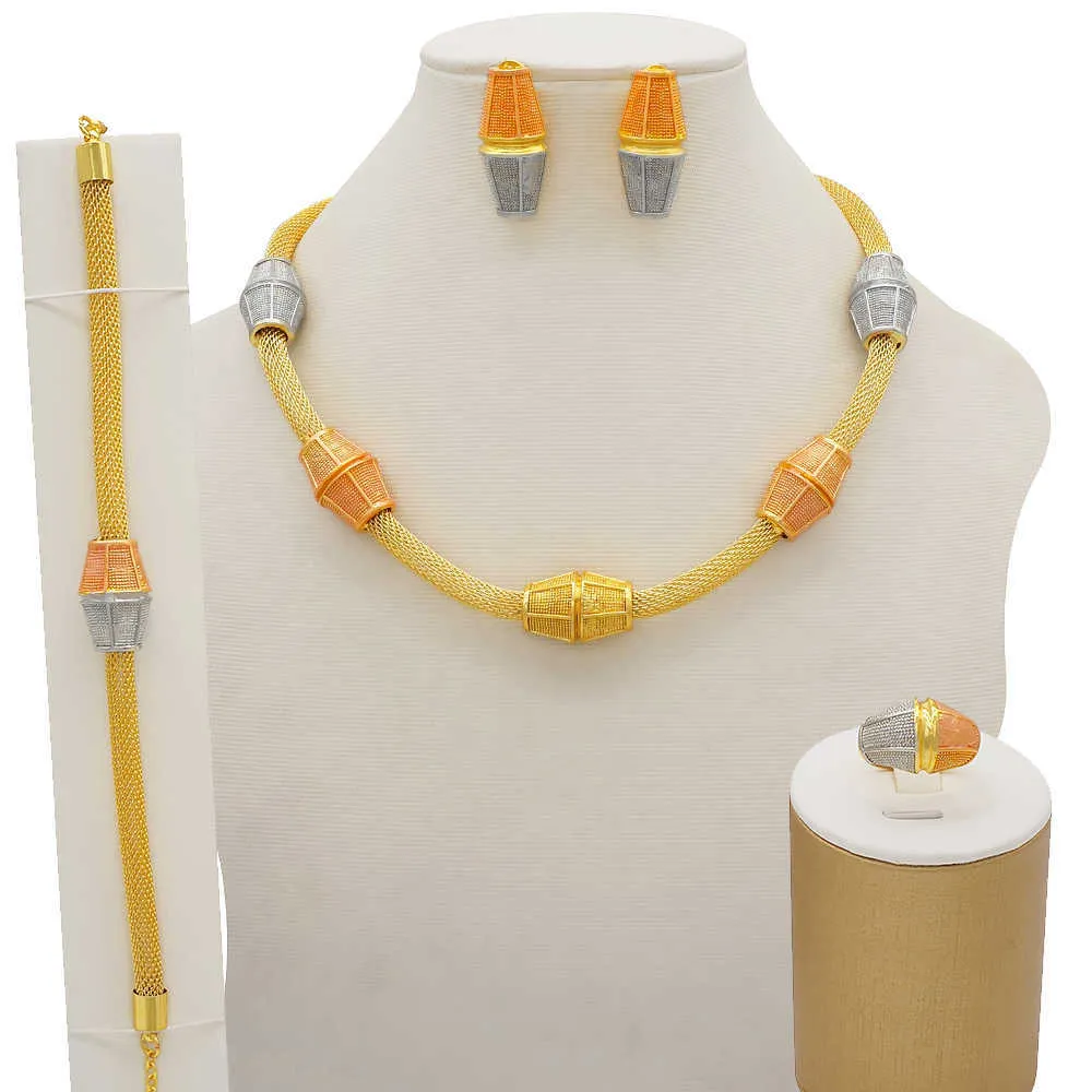 24K guldfärg smyckesuppsättningar för kvinnor brud lyxiga halsband örhängen armband ring set indiska afrikanska bröllop fina gåvor 2107202768744