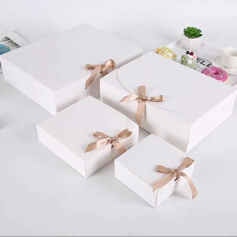 White Kraft Paper Gift Box Handmade Candy Chocolate Cookie Storage Box Party Supplies Clothing Storage For Birthday Y0606