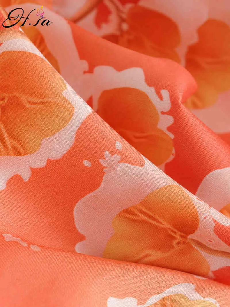 Sexy Sommerkleider für Frauen mit V-Ausschnitt, rückenfrei, plissiert, mit Schleife gebunden, Midi-Orange-Blumen-Robe-Kleid 210430