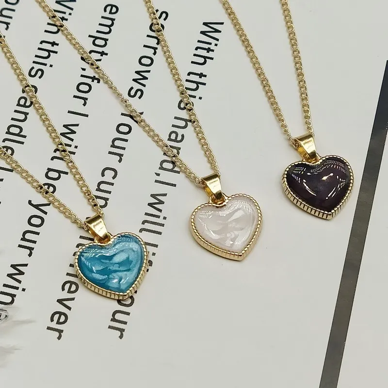 Romantic Sweet Cute Colorful Heart Shape Pendant Link Chain Necklaces for Women Girls Wedding Engagement Accessories Jewelry