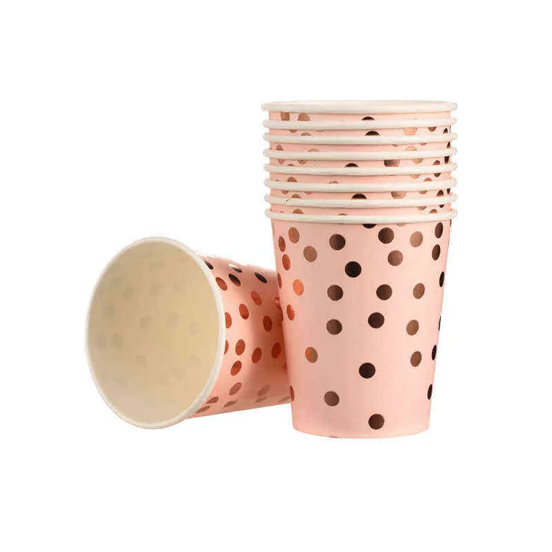 / set Rose Gold Grattis på födelsedagen Decor Girl Disposable Porslin Ställ pappersplatta Stämpling Vuxen Född Party Supplies 211216