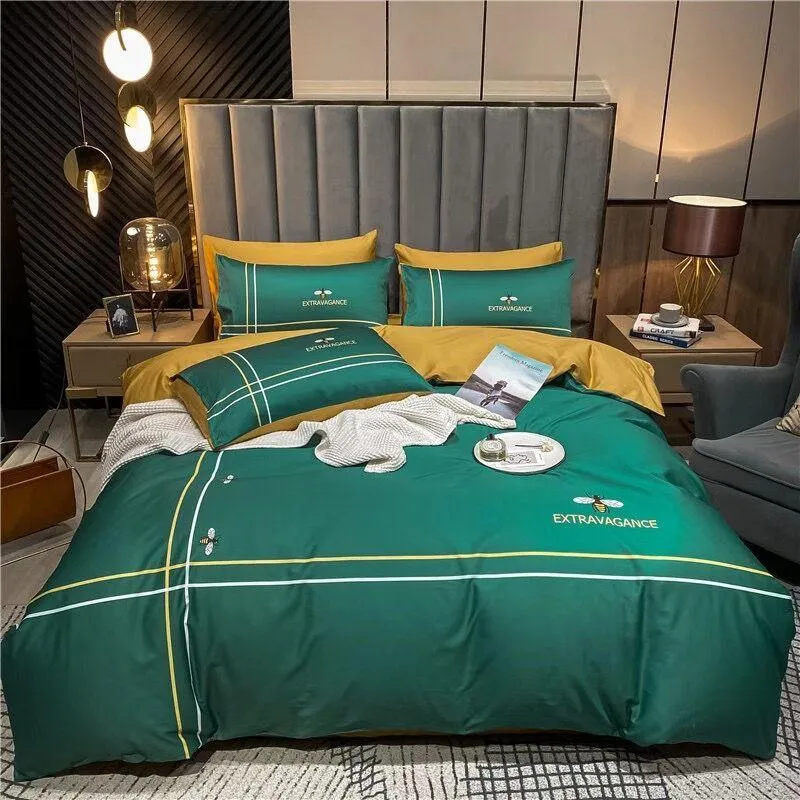 Luxe Katoen Designer Beddengoed Sets Fresh Green Winter Queen Bed Costers