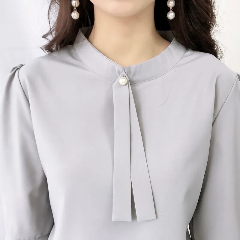 Frauen Chiffon Bluse Sommer Mode weibliche Kurzärmel Casual Soild Thin Hemd White Bluses Pullover Tops 210423