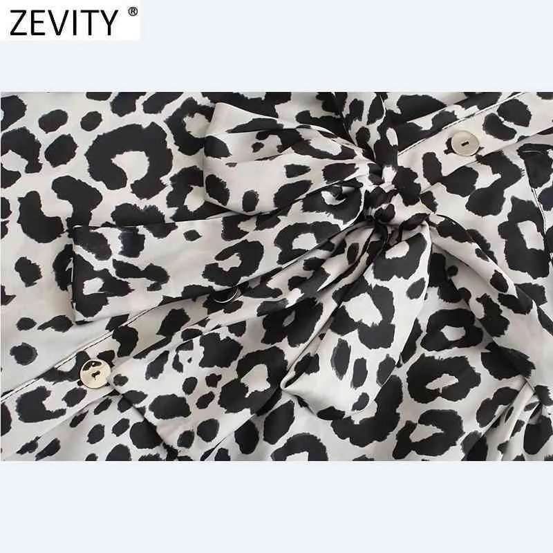 Vrouwen Vintage Leopard Print Dubbele Zakken Casual Slanke Shirt Jurk Vrouwelijke Chique Breasted Bow Bevindt Sjerpen Vestidos DS8137 210420