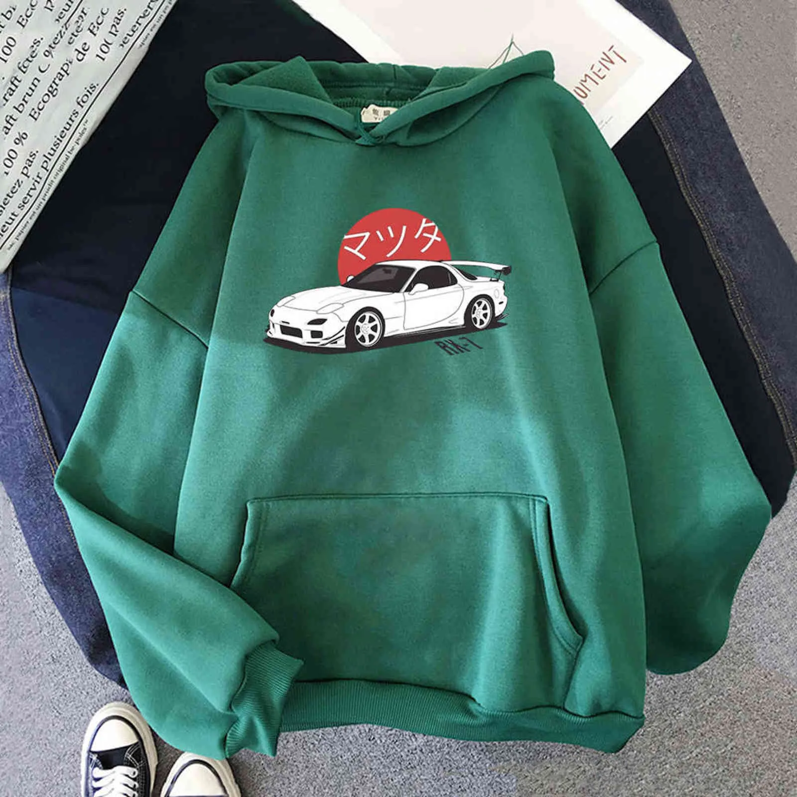 애니메이션 초기 D 후드 Mazda RX7 인쇄 후드 남자 여성 패션 탑 Hoodie Streetwear Sweatshirts JDM 자동차 문화 Y1120